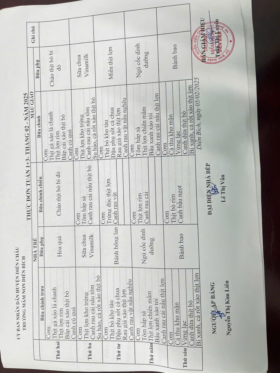 Thực đơn tháng 2